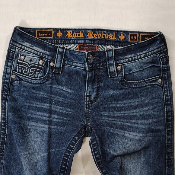 Rock Revival Anabela Skinny Jeans Womens Size 26 Low Rise Stretch Blue Denim - Picture 3 of 16